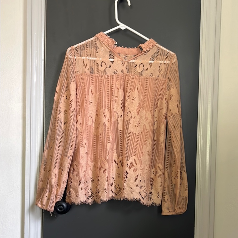 Xhilaration Pink Pleated Embellished Blouse with Mandarin Collar